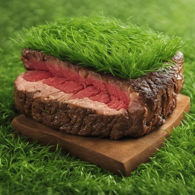 funny ai, food ai, beef in a grass 
