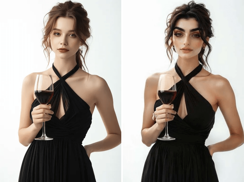 Woman in black dress holding wine