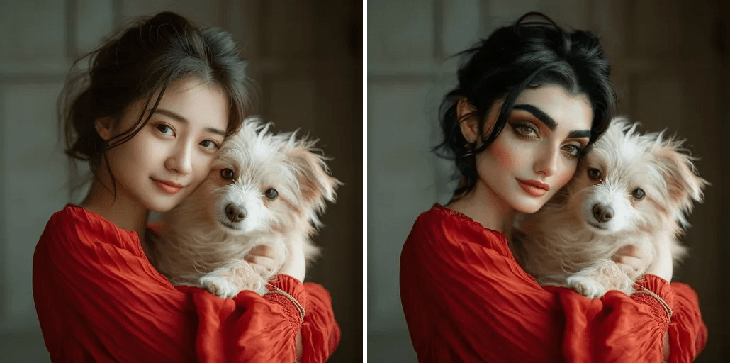 woman holding a dog,