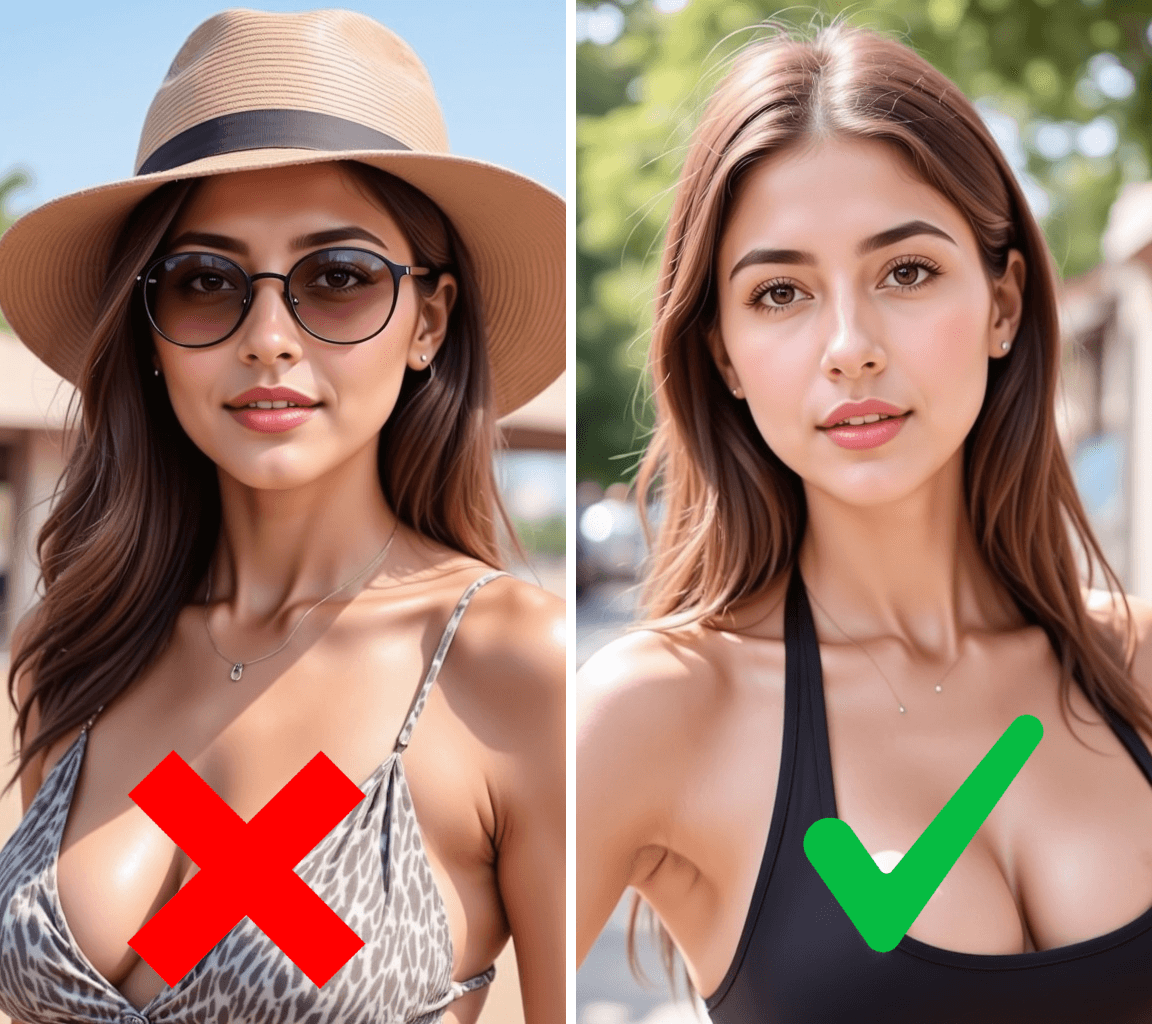Woman with hat and sunglasses on and woman with clear view on the other